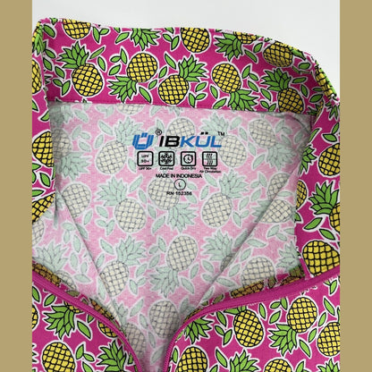 $100 Ibkul Women’s Long Sleeve Zip Mock Neck Top-Chantal Pink/Lime-Large-New
