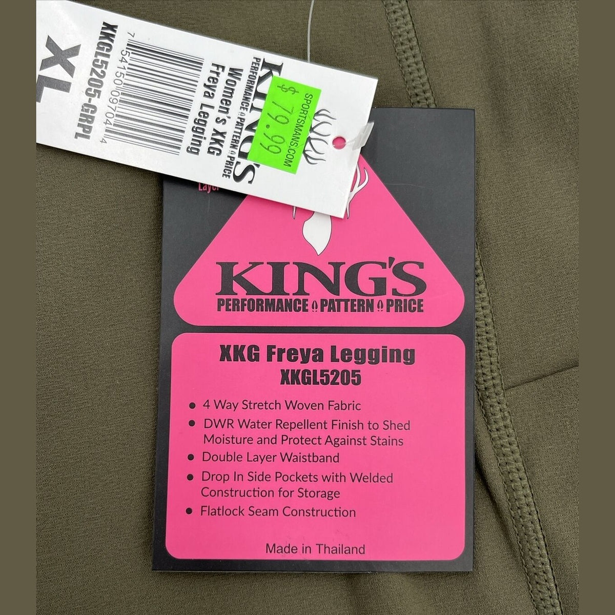 $80 King's Women’s High Waist Freya Leggings Stretch-Leaf Olive-xLarge-New Tags