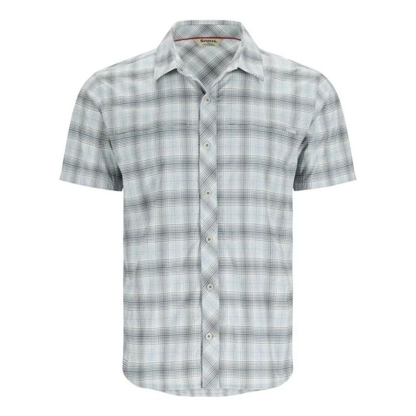 Simms Men's Stone Cold Short Sleeve Shirt - Steel Blue Storm Ombre Plaid-Medium