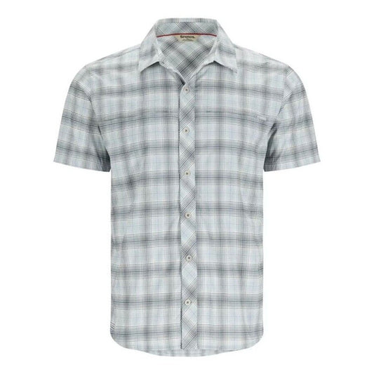 Simms Men's Stone Cold Short Sleeve Shirt - Steel Blue Storm Ombre Plaid-Medium