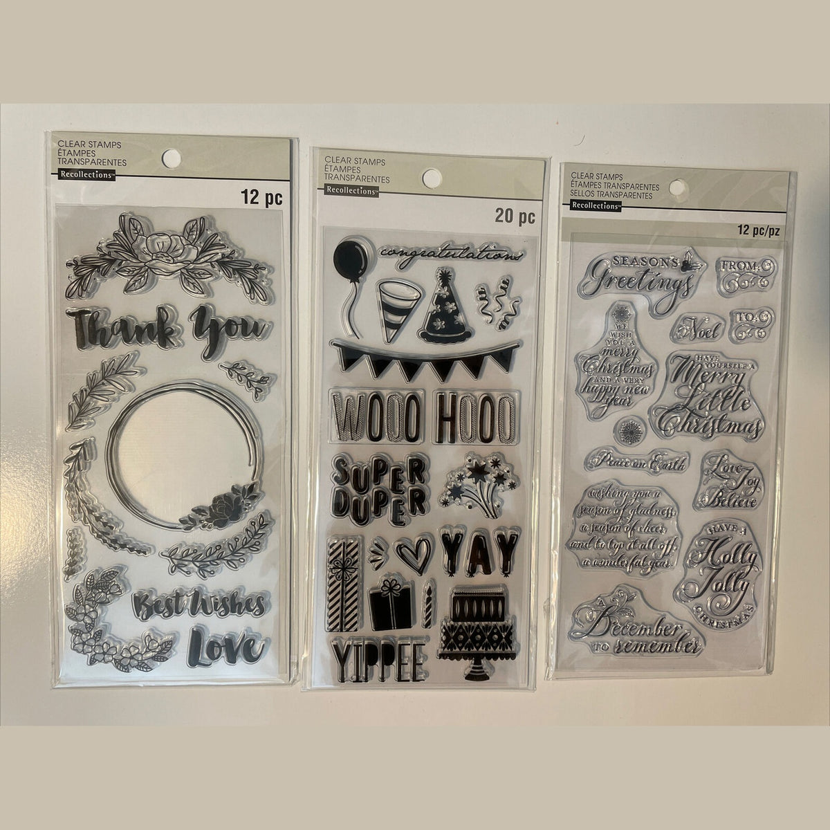 Lot Of 3 Recollections Poly Clear Photopolymer Stamps - Combo Lot