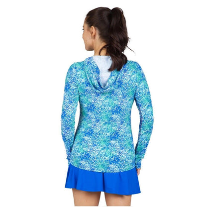 $110 IBKUL Women’s Long Sleeve Hoody -Sray Paint Blue/Green-XSmall-New