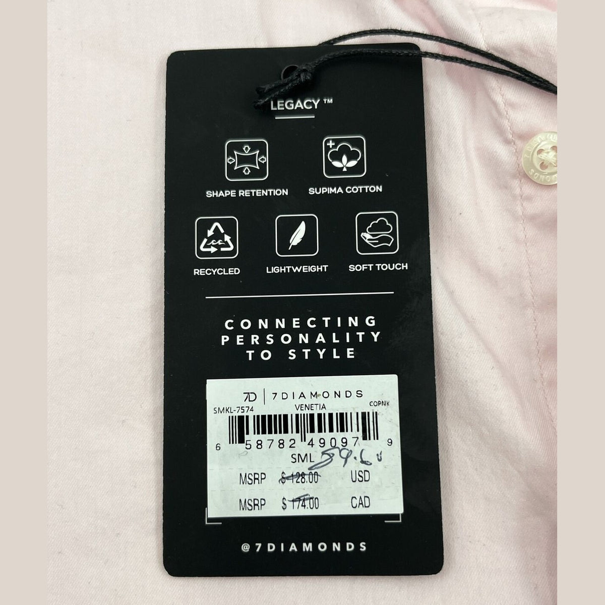 NEW 7 Diamonds Men’s Venetia Long Sleeve Button Shirt-Pale Pink-Small- $128