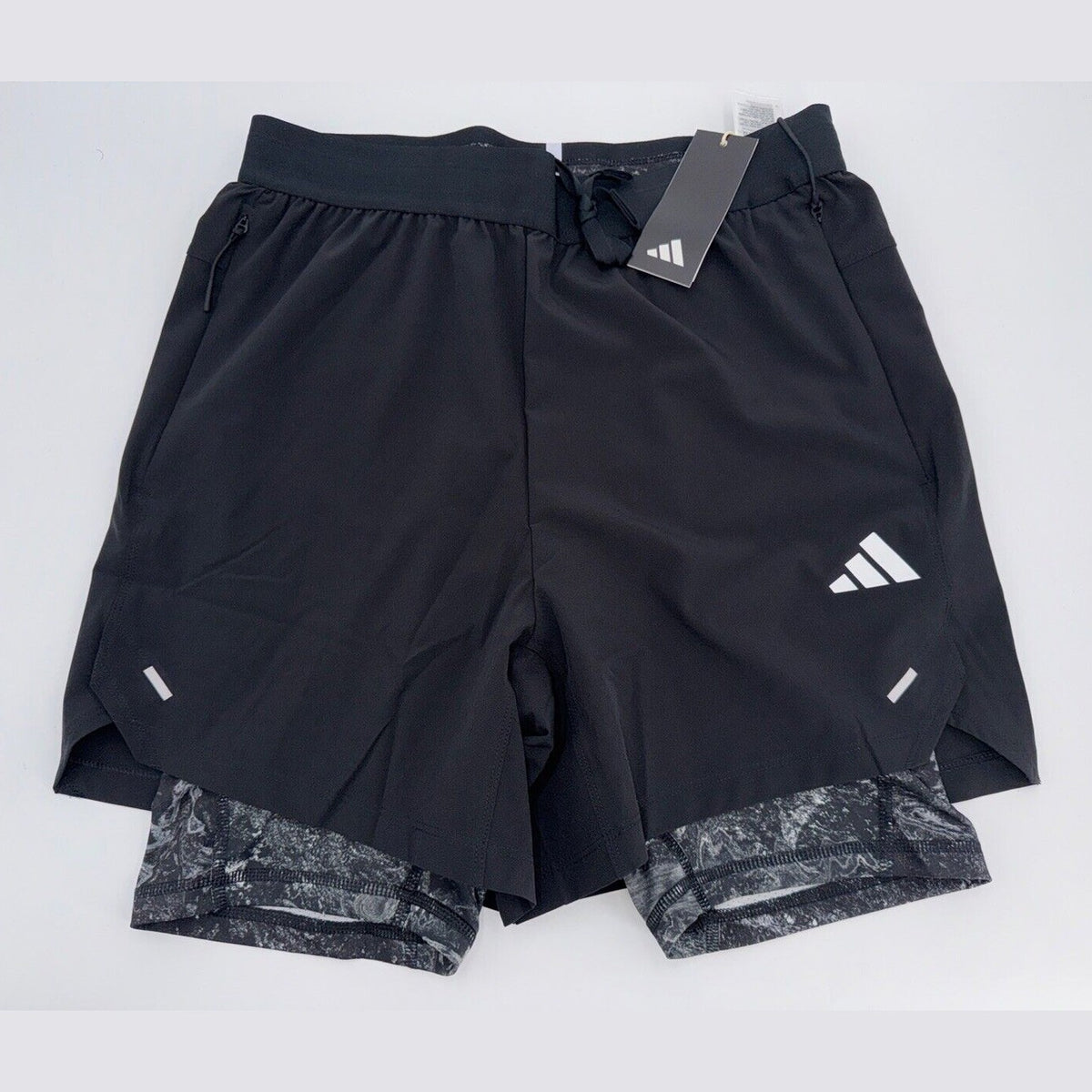 $75 Adidas Men’s 7 " WO POW 2IN1 Compression Shorts- Black/Black- Small-New