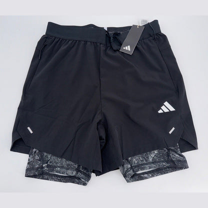 $75 Adidas Men’s 7 " WO POW 2IN1 Compression Shorts- Black/Black- Small-New