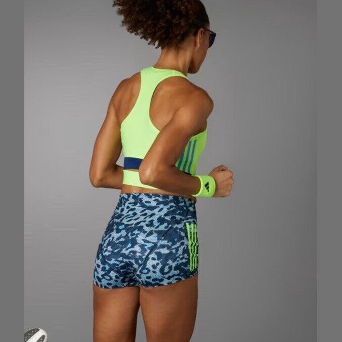 $85 Adidas Women Adizero Booty Elite Running tights shorts IT5775- Blue- Medium