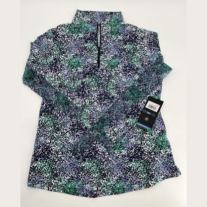 $100 Ibkul Women’s Long Sleeve Zip Mock Neck Top-Spray Paint Purple-XSmall-New