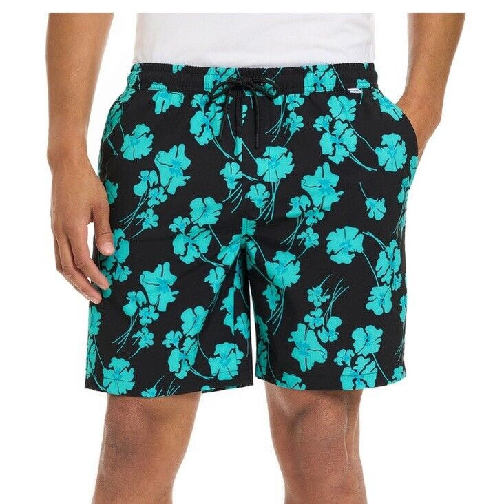 $40 Hurley Men's Salem Performance Woven Shorts-Black Teal-Medium-NEW