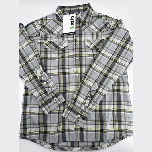 $120 Stio Men’s Eddy Shirt Long Sleeve Pearl Snap-Quiet Grey Plaid -XSmall-New