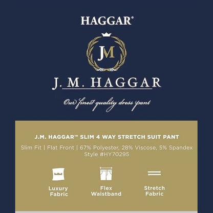 Haggar Men's Premium 4 Way Stretch Slim Fit Flat Front Suit Pant-Blue - 32W 32L