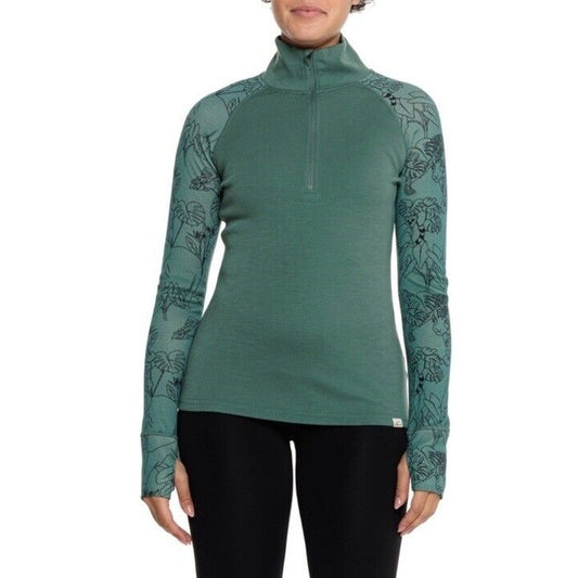 $135 WILD RYE Women's Hailey Merino 1/2 Zip - Slate Green-Size: 8 (L) - New Tags