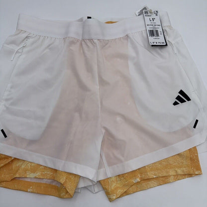 $75 ADIDAS Men's Power Workout 2-in-1 Training Shorts IS3837- White- Large 5”-