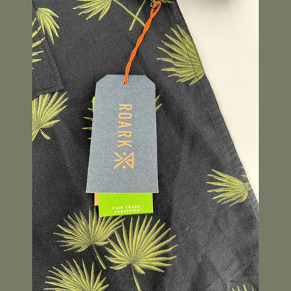 $75 Roark Men’s Scholar Fronds SS Button Shirt- Black/Khaki-Small-New Tags