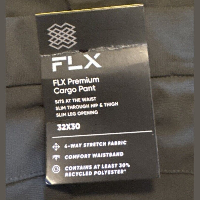 FLX Men’s Premium Slim Cargo Pants- Olive Green- 32Wx30L - New Tags