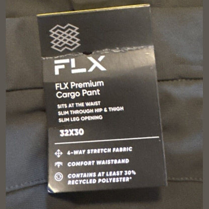 FLX Men’s Premium Slim Cargo Pants- Olive Green- 32Wx30L - New Tags