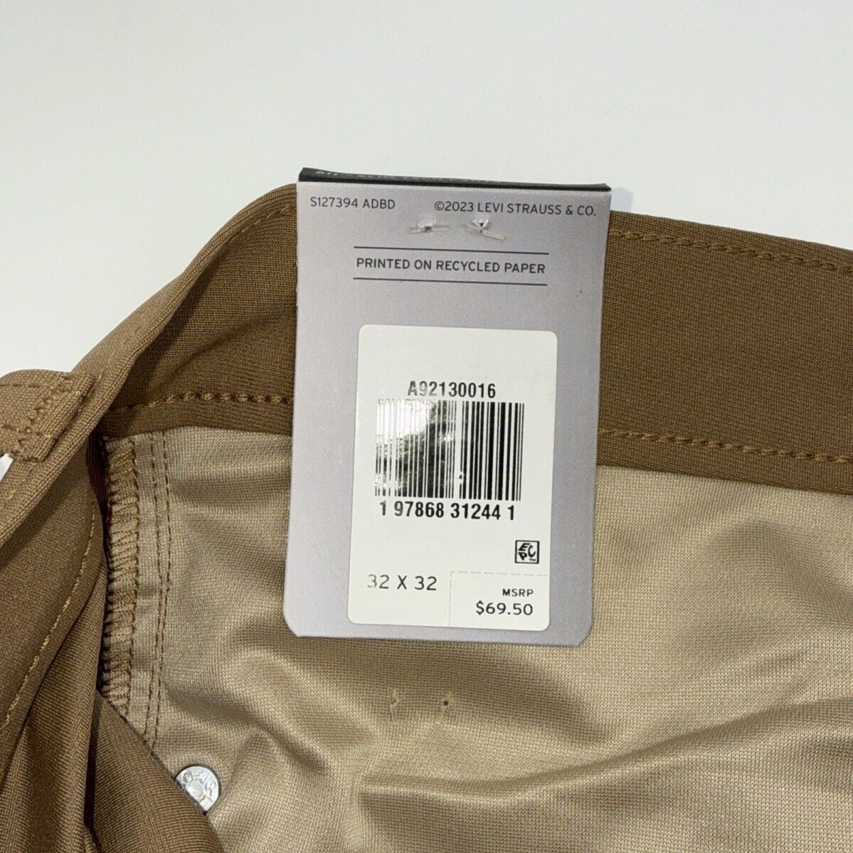 $70 Levi's Men's 511 Slim Tech Pants Stretch A92130010- Tan - 32W 32L - New Tag