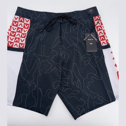 $60 RVCA Men’s Apex 2 - 18" Boardshorts Trunk - Camo Black/Red- Size: 30”- New