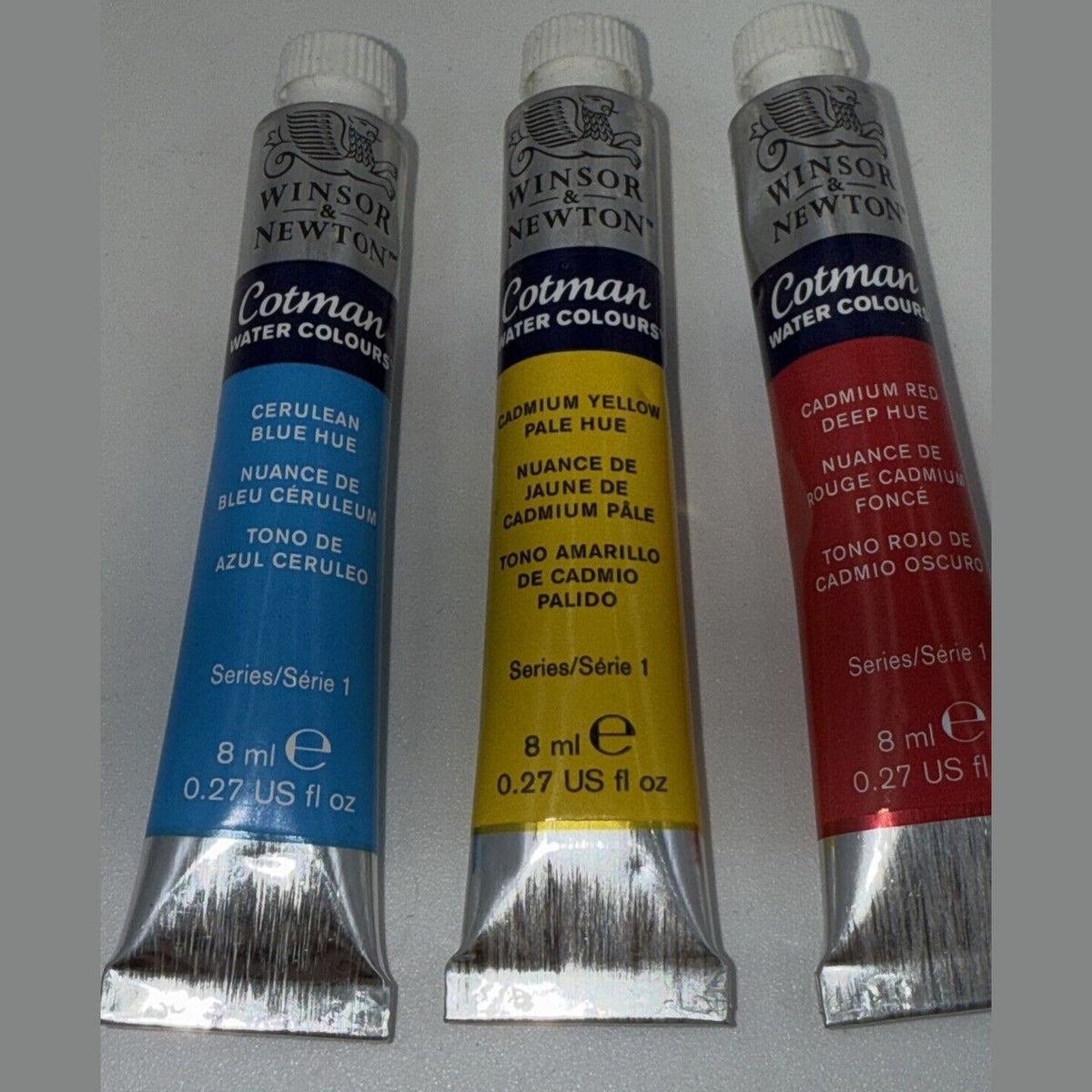 Combo Lot Of 3 Winsor & Newton Cotman Water Colours, 8ml, Red, Yellow, Blue