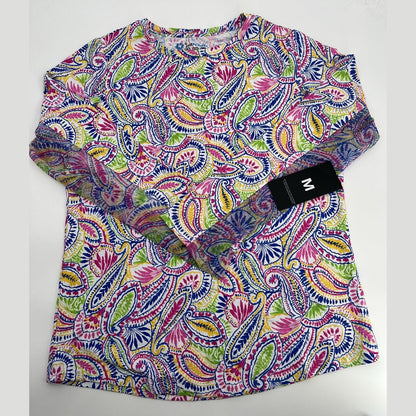$100 Ibkul Women’s Long Sleeve Crew Neck Top-Massie Hot Pink Yellow- Large -New