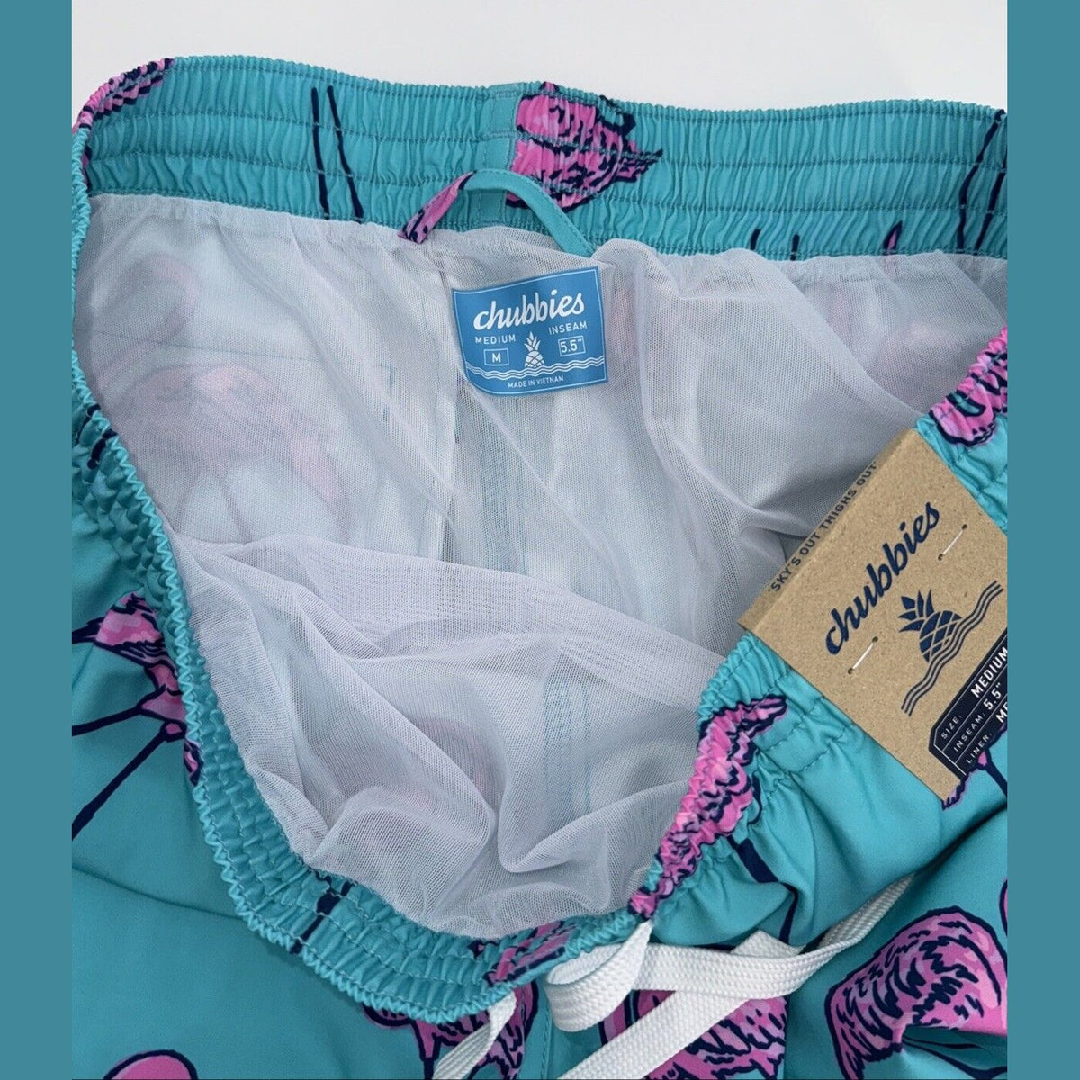$70 Chubbies The Beach Retreat 5.5" Inseam Swim Trunks-Aqua/Pink-Medium -New Tag