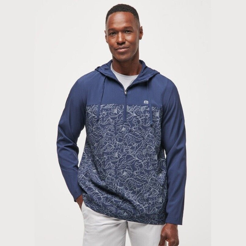$150 Travis Mathew Men’s Blooming Orchid 1/4 Zip Golf Hoodie-Navy Blue-Medium