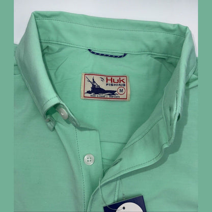 Huk Men’s Kona Solid Button up S/S Shirt- Color: Bermuda- Size: Medium- New