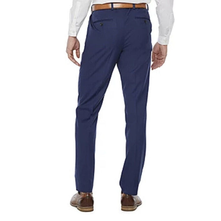 JF J Ferrar Men's Slim Fit Dress Pants Slacks Flat Front-Navy-32W 29L- New