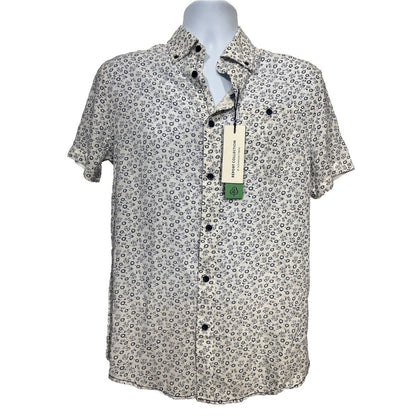 $59 Report Collection Men’s Tropical Print Short Sleeve Button Down-Navy-Small