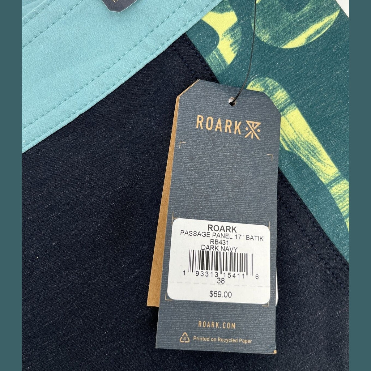 $69 Roark Men’s Passage Panel Batik 17” Boardshorts-D.Navy Black -Size: 38W-New