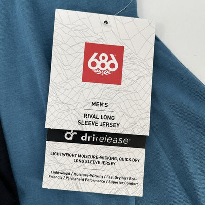686 Men’s Rival Long Sleeves Biker Jersey  Shirt KCRGNS45- Blue Ash - Medium-New