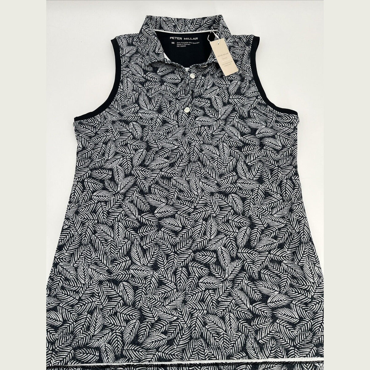 $85 PETER MILLAR Women’s Banded Sleeveless Polo-Black/White-SIZE: Medium-New Tag