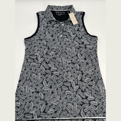 $85 PETER MILLAR Women’s Banded Sleeveless Polo-Black/White-SIZE: Medium-New Tag