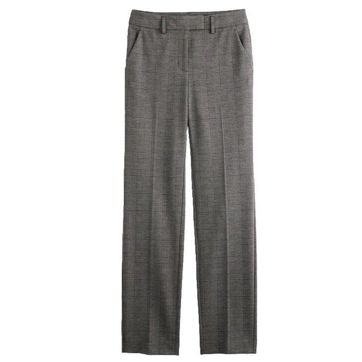Simply Vera Women’s High Rise Slim Straight Leg Trouser Pants- GreyPlaid- Size 0