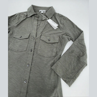 $165 James Perse Women’s Contrast Panel Shirt - Khaki PLM- Size: 0 (Small)- New
