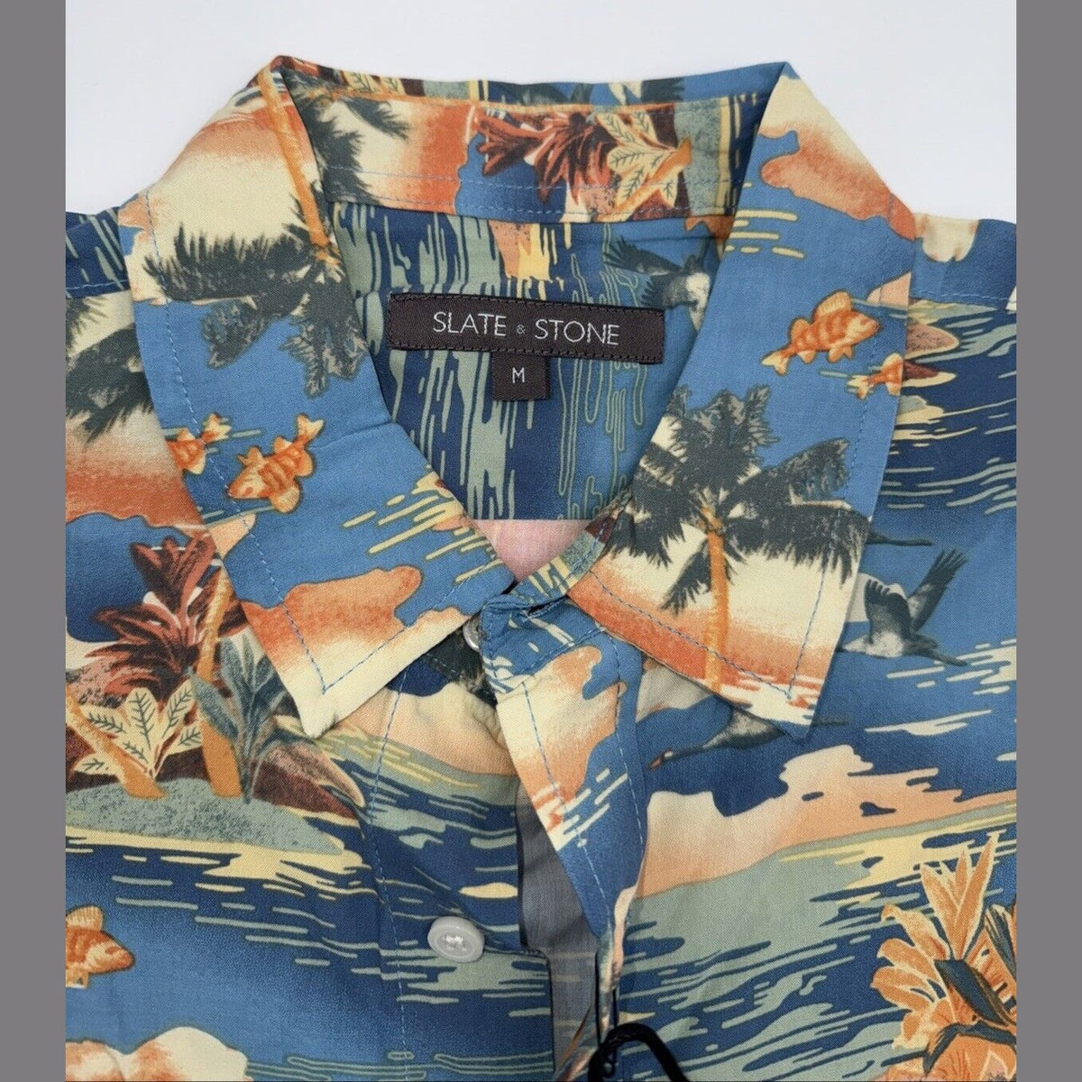 $128 Slate & Stone Island Floral Viscose Shirt Short Sleeve-Multicolor-Medium