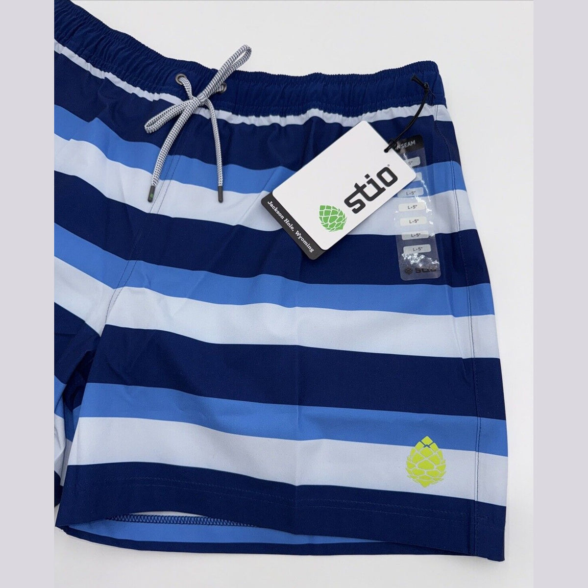 $75 Stio Men’s CFS Drifter Board 5” Shorts -Cobalt Blue Stripes-Size: Large- NWT