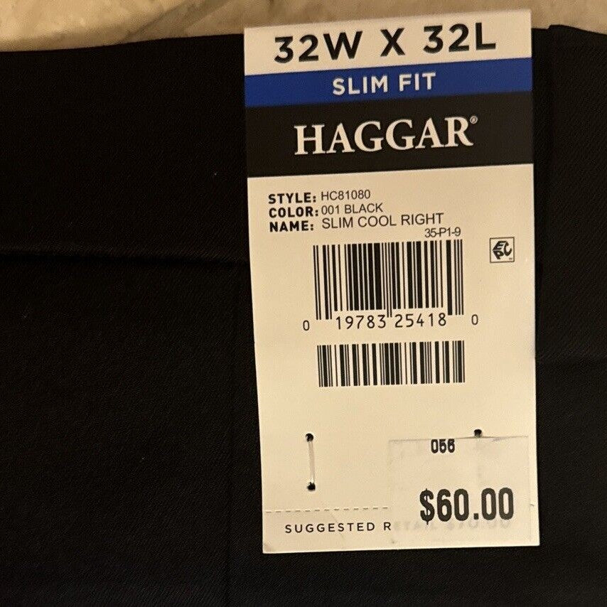 Haggar Men’s Cool Right Performance Flex Slim Fit Flat-Front Pants-Black-32Wx32L