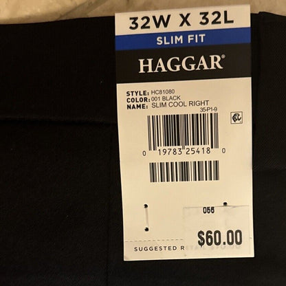 Haggar Men’s Cool Right Performance Flex Slim Fit Flat-Front Pants-Black-32Wx32L