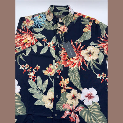 $128 Slate & Stone Hawaiian Stretch Flower Shirt Short Sleeve-Multicolor-Medium
