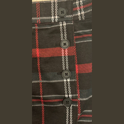SO® Women’s Junior’s Side Buttoned Faux Wrap Mini Skirt -Red Black Green- Medium
