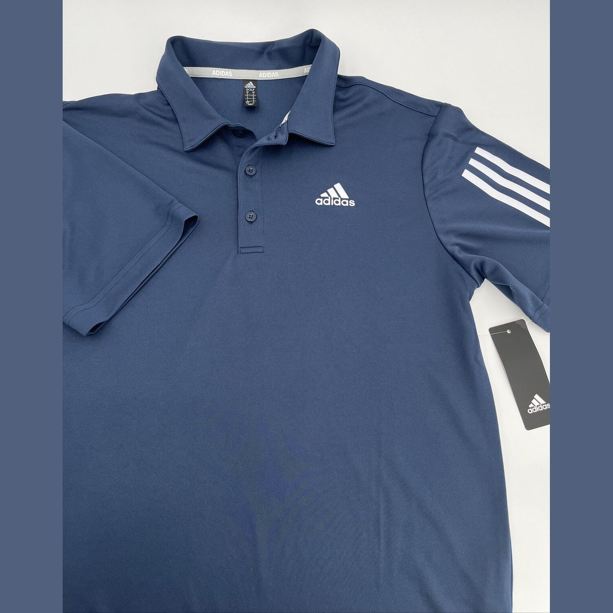 $65 Adidas Men’s Polo Shirt 3 Stripe Regular Fit Performance Golf-Navy-Small-New