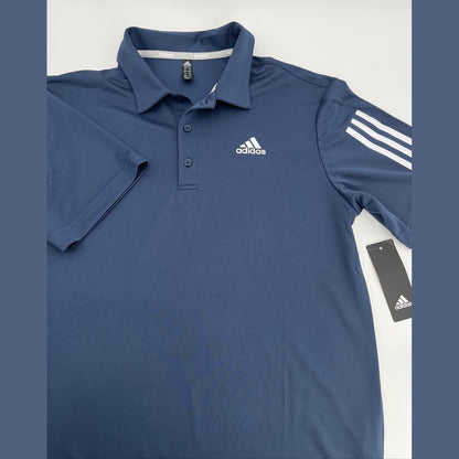 $65 Adidas Men’s Polo Shirt 3 Stripe Regular Fit Performance Golf-Navy-Small-New