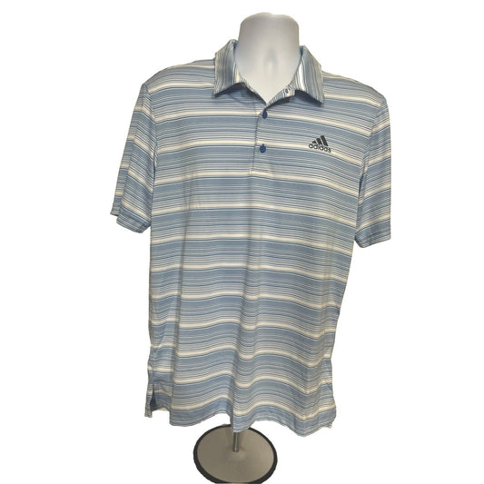 $65 Adidas Men’s Gradient Striped Polo Golf Shirt- Real Blue/White-Medium-New