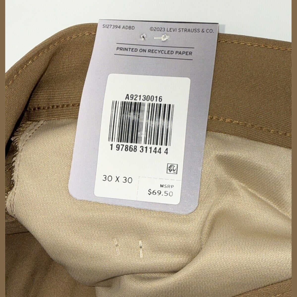 $70 Levi's Men's 511 Slim Tech Pants Stretch A92130010- Tan - 30W 30L - New Tag