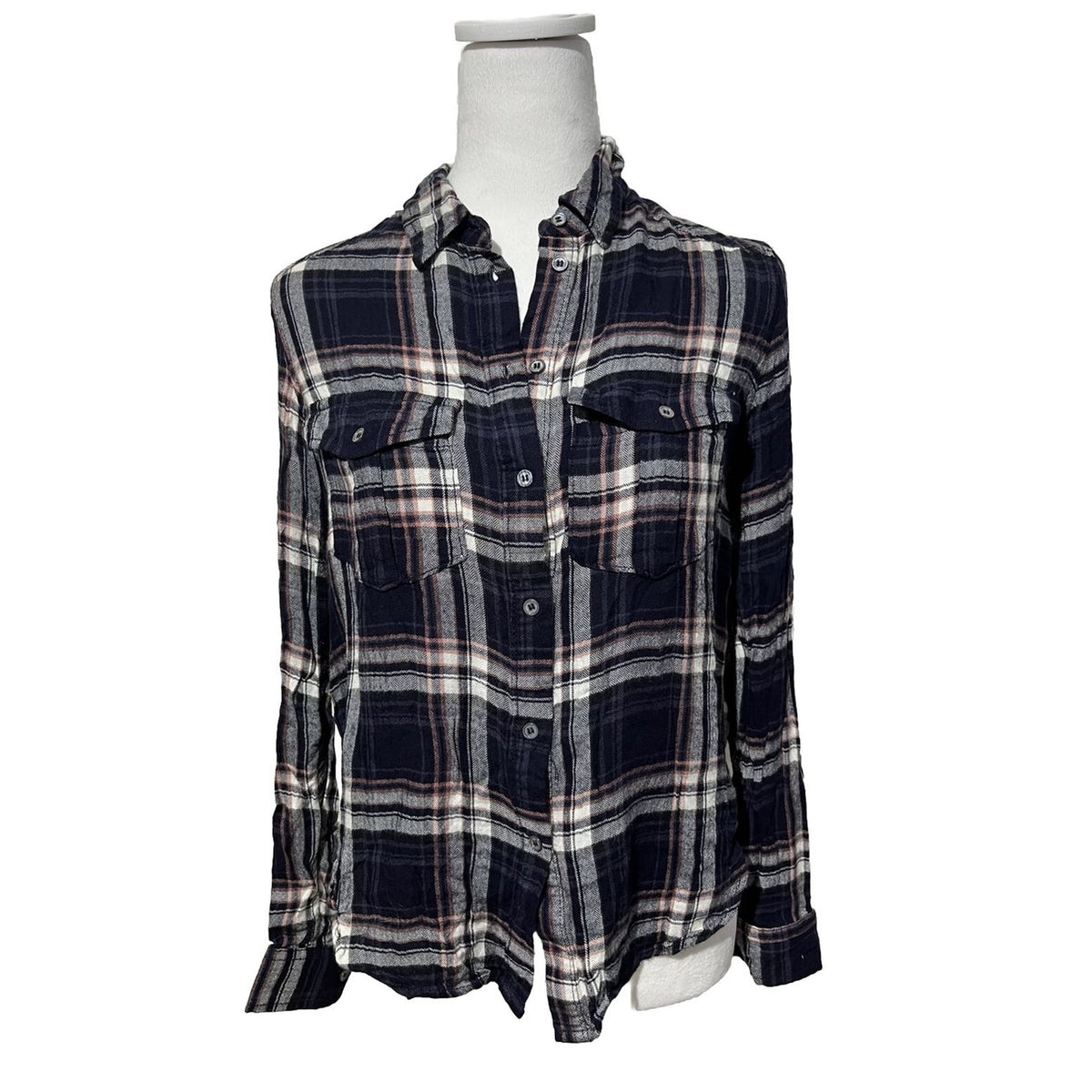 PAIGE Women's Super Soft Plaid Long Sleeve Shirt-Navy Multi-Small-New Tag $190