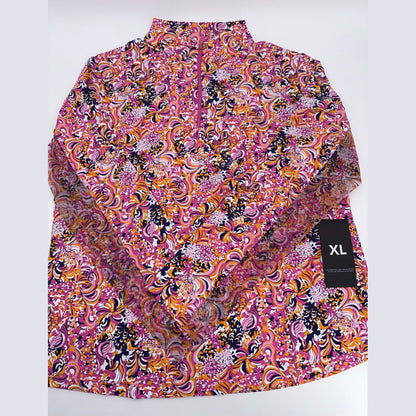 $100 Ibkul Women’s Long Sleeve Zip Mock Neck Top-Marissa-Hot Pink -XLarge -New