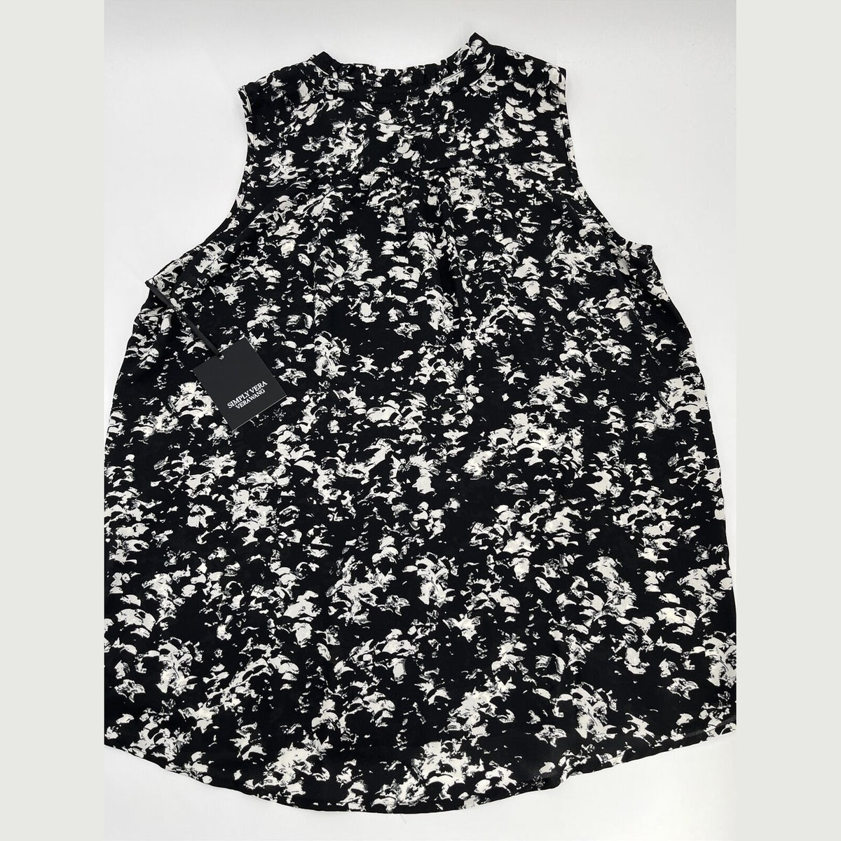 $35 Simply Vera Tie Front Pin-tuck sleeveless Top-Textured Black-Medium-New Tag