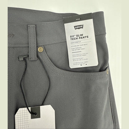 $70 Levi's Men's 511 Slim Tech Pants Stretch A92130010- Grey- 32W 30L - New Tag