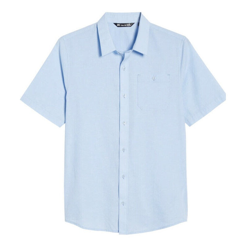 Travis Mathew Men's Studebaker Short Sleeve  Button Shirt-Placid Blue-Medium-New