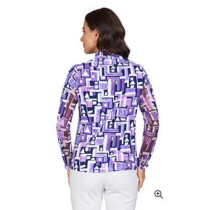 $100 Ibkul Women’s Long Sleeve Zip Mock Neck Top-Jennifer Plum -Small-New